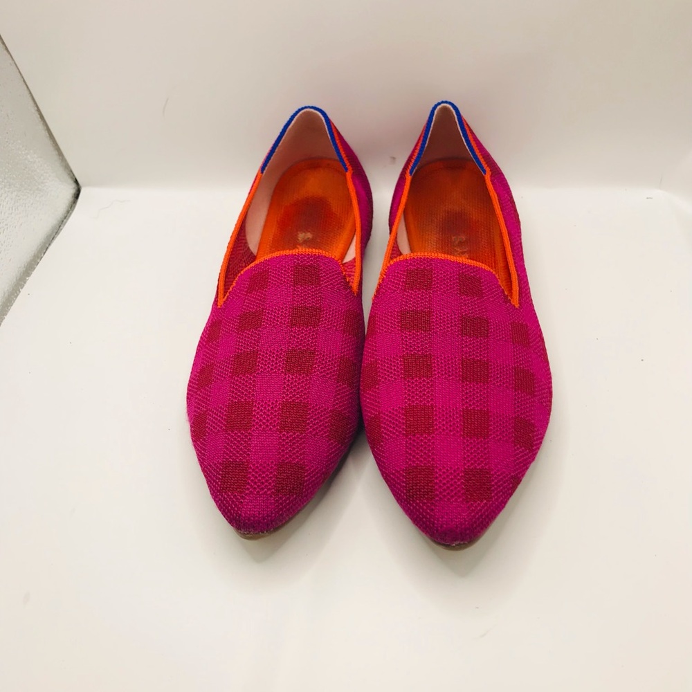 Rothy's Pink Checker Knit Slip-Ons with Orange Trim - Picture 6 of 14